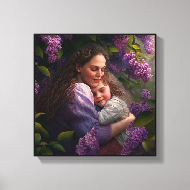 Toile Mère et enfant enlacé sous Lilac Bush (Recto)