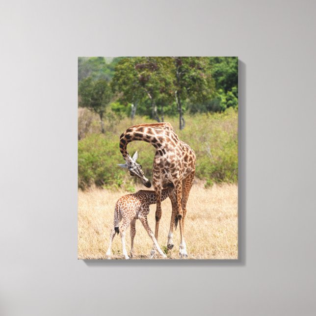Toile Mère girafe et bébé au Kenya (Recto)