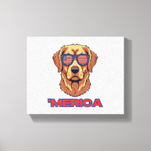 Toile Merica Chien avec USA Drapeau Lunettes de soleil A