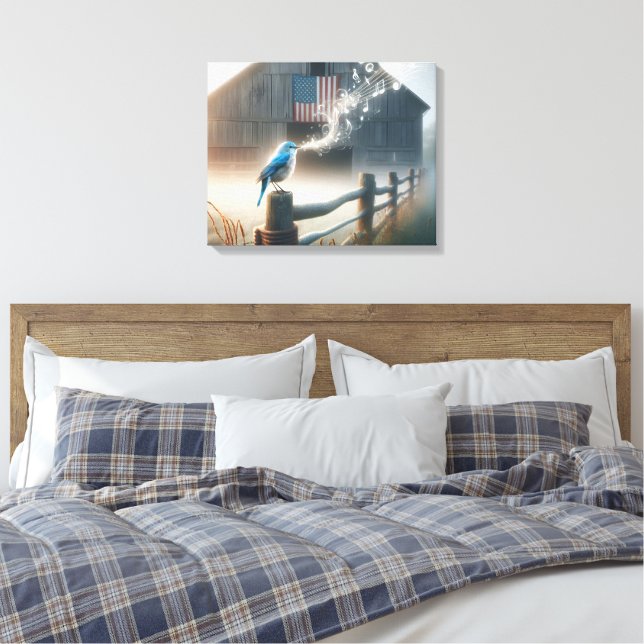 Toile Merle bleu chantant une chanson  (Insitu(Chambre))