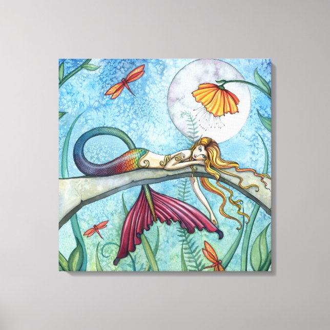 Toile Mermaid Art par Molly Harrison au bord de l'étang (Recto)