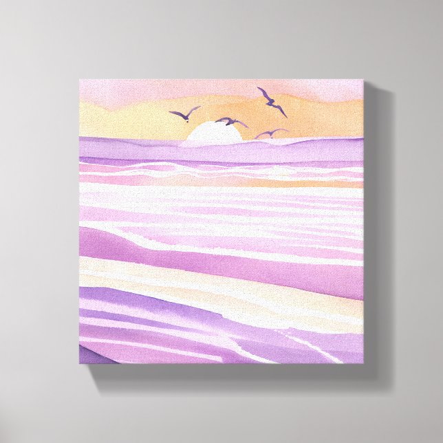 Toile Mers roses | Vagues de l'océan au coucher du solei (Recto)