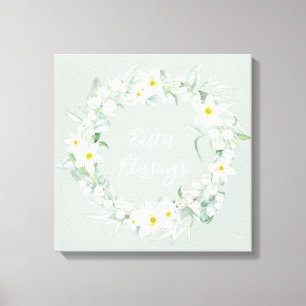 Toile Message personnalisé White Floral Pâques Wreath