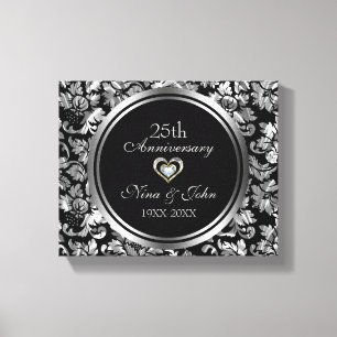 Toile Métallic Argent Damask 25e anniversaire Mariage
