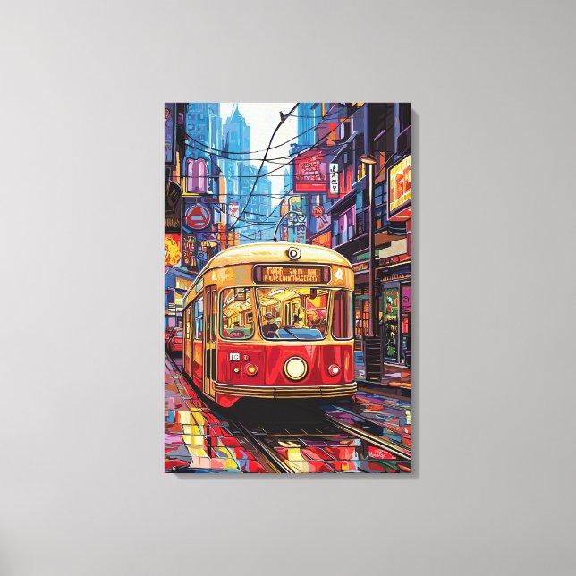 Toile Métro de ville Pop Art avec reflets néon (Recto)