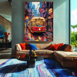 Toile Métro de ville Pop Art avec reflets néon<br><div class="desc">Parcourez l'énergie vibrante de la ville avec cet art pop audacieux représentant un tramway rétro entouré de rues éclairées au néon. Les couleurs électrisantes et les reflets créent une composition dynamique et animée, parfaite pour les amateurs d'art pop, les passionnés d'urbanisme et ceux qui recherchent une décoration colorée et moderne....</div>