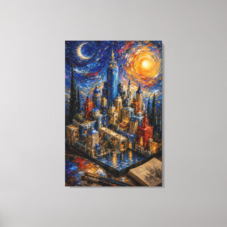 Toile Métropole Dreamscape | Ville Fantastique Impasto