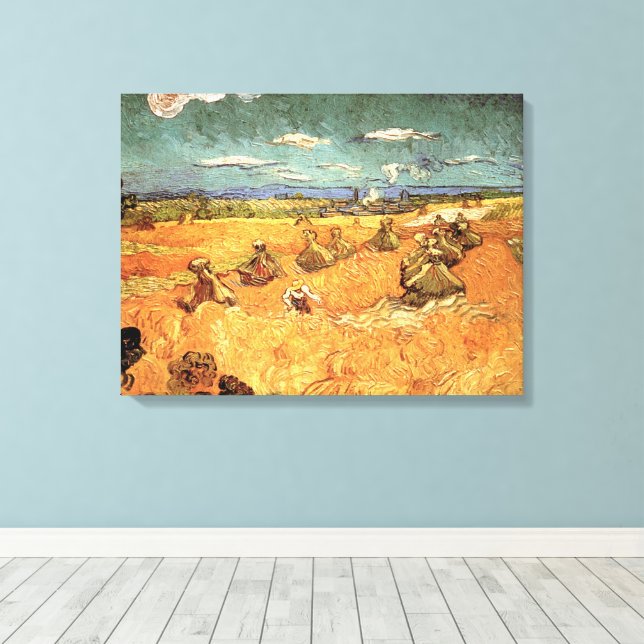 Toile Meules avec moissonneuse de Vincent van Gogh (Insitu (Plancher de Bois))