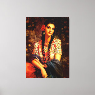 Toile Mexicaine Vintage fille avec tresses longues