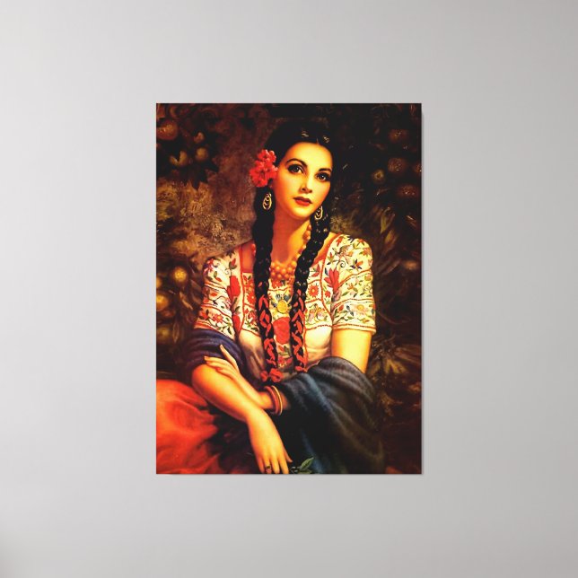 Toile Mexicaine Vintage fille avec tresses longues (Recto)