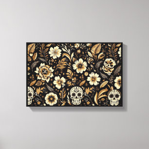 Toile mexican dead and floral black art