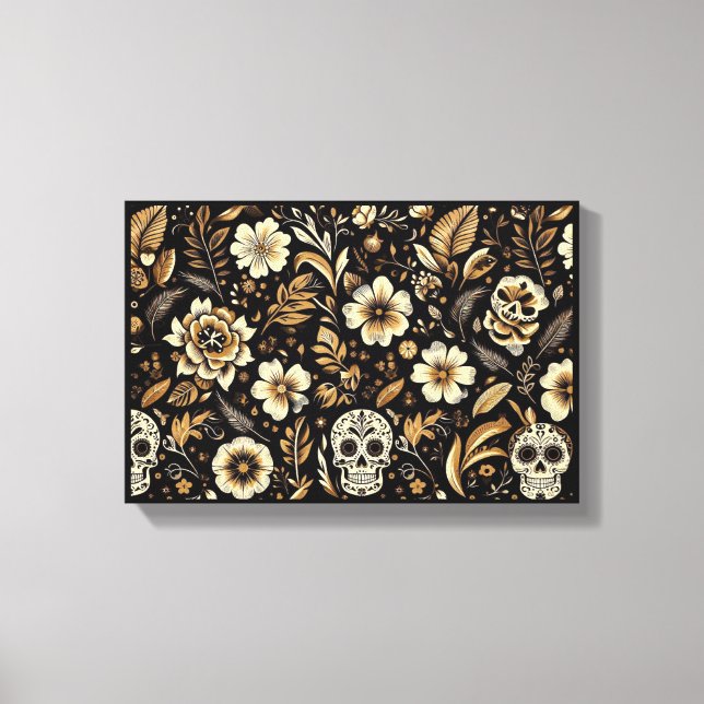 Toile mexican dead and floral black art (Recto)
