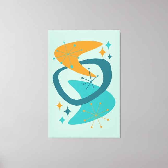 Toile Mi-siècle Âge atomique 7 Aqua, Turquoise, Orange (Recto)