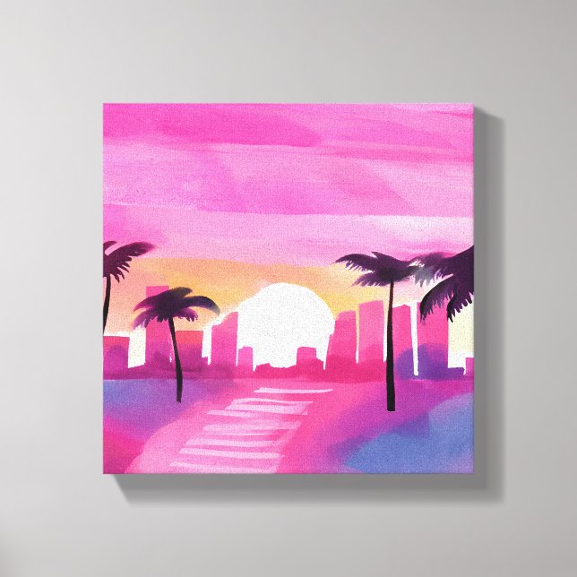 Toile Miami en rose | Peinture aquarelle brillante (Recto)
