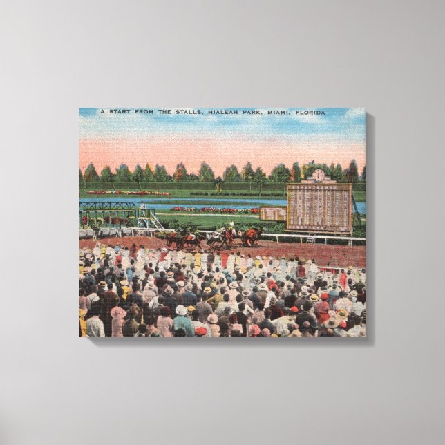 Toile Miami, FL - Vue sur le parc Hialeah avec le cheval (Recto)