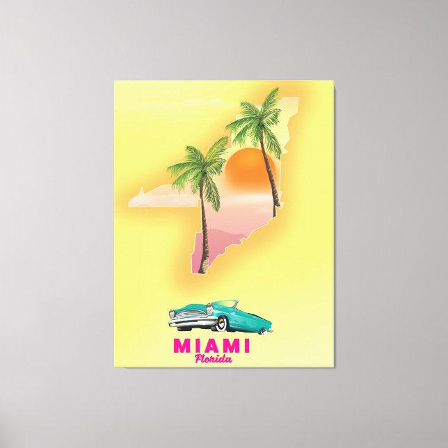 Toile Miami Floride carte illustrée affiche (Recto)