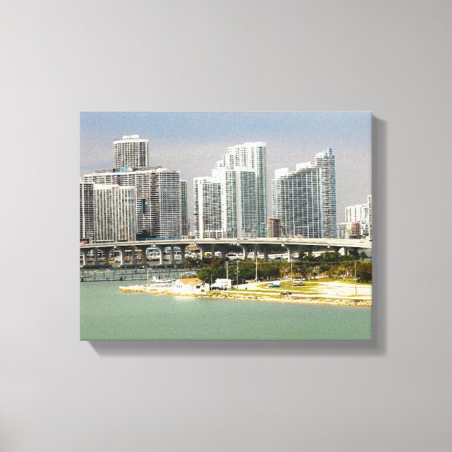 Toile Miami Floride, Skyline, Grands bâtiments, Pont (Recto)