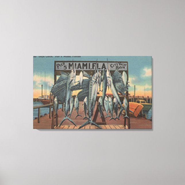 Toile Miami, Floride - Vue de la jetée 5 avec poisson ca (Recto)