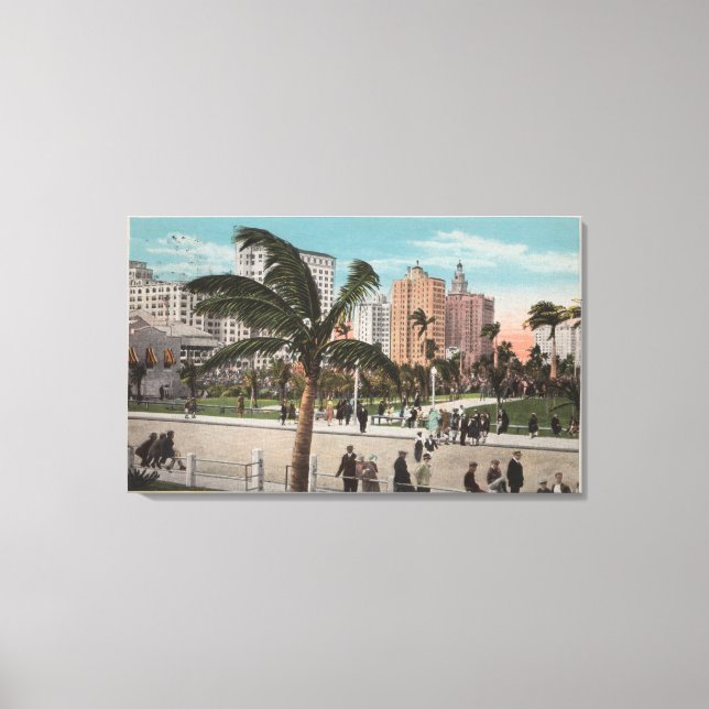 Toile Miami, Floride - Vue sur Bayfront Park & Hôtels (Recto)