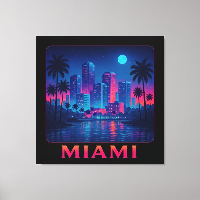 Toile Miami Moonrise - Neon Skyline (Recto)