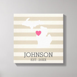 Toile Michigan Home State City Map - Mariage personnalis