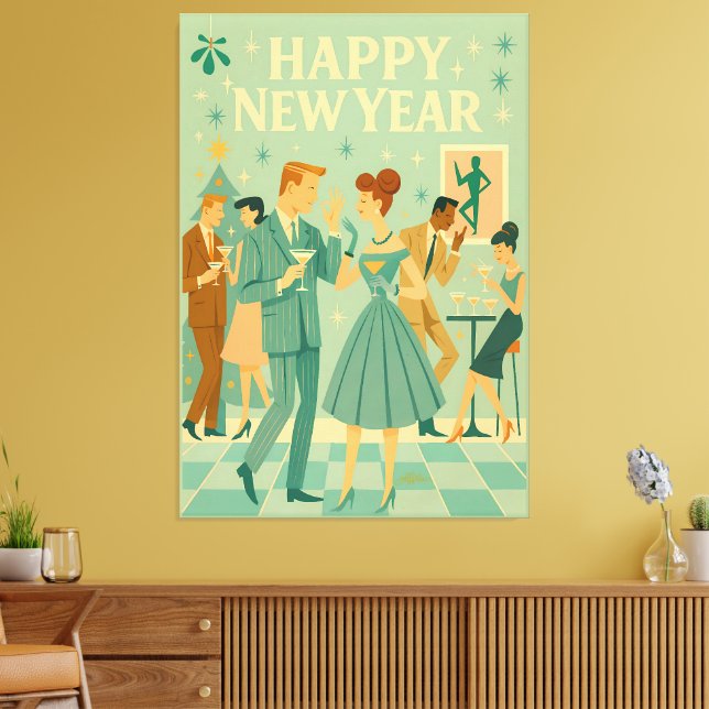 Toile Mid Century Happy New Year The Martini Dance (Insitu(Salon))