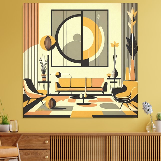 Toile Mid Century Interior Design Autumn Hues Livingroom (Insitu(Salon))