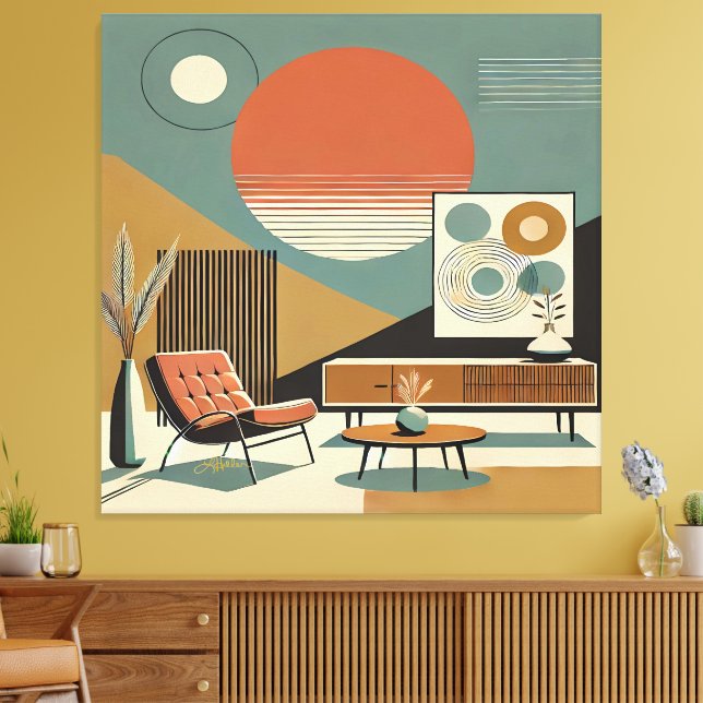 Toile Mid Century Interior Design Sunrise Livingroom (Insitu(Salon))
