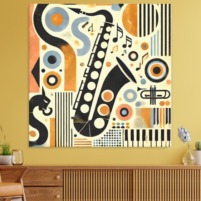Toile Mid Century Jazz Age Minimalist Art Saxophone (Insitu(Salon))