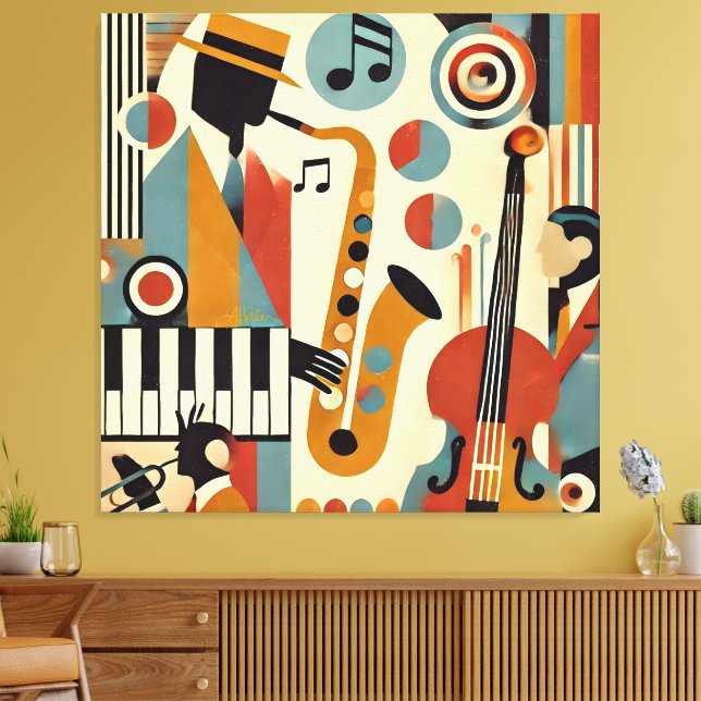 Toile Mid Century Jazz Age Modern Minimalist Trio (Insitu(Salon))