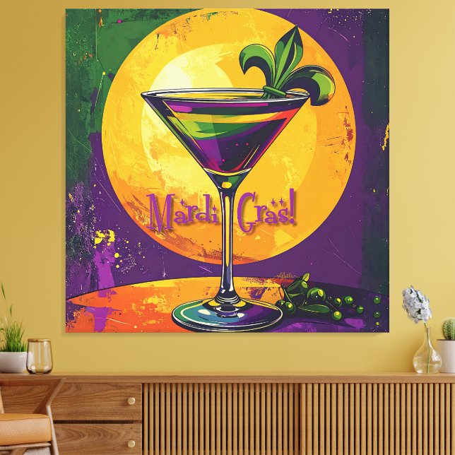Toile Mid Century Mardi Gras Sunset Fleur De Lis Martini (Insitu(Salon))