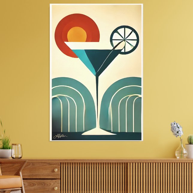 Toile Mid Century Modern Art Mountain Sunrise Martini (Insitu(Salon))