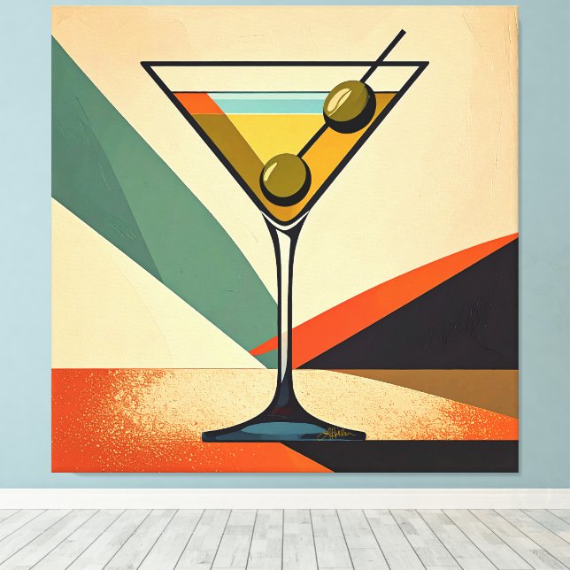 Toile Mid Century Modern Color Block Martini Art (Insitu (Plancher de Bois))