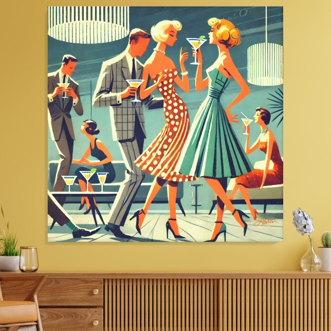 Toile Mid Century Modern Martini Dance Cocktail Party (Insitu(Salon))