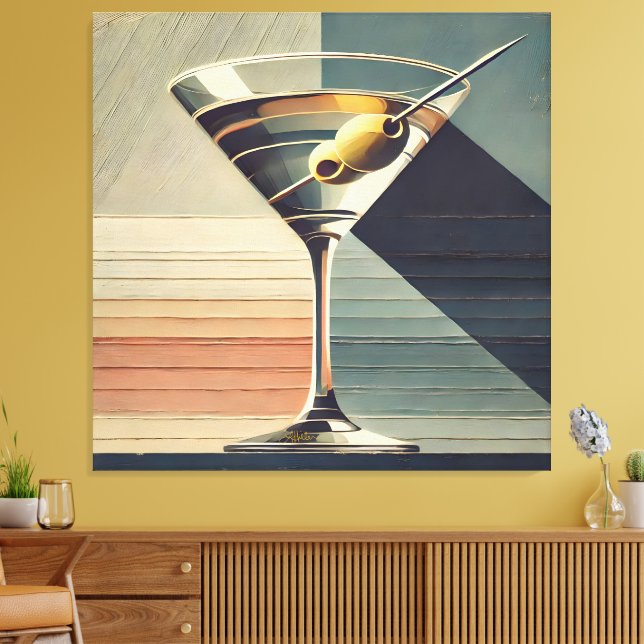 Toile Mid Century Moderne 2 Olive Martini Cocktail Heure (Insitu(Salon))