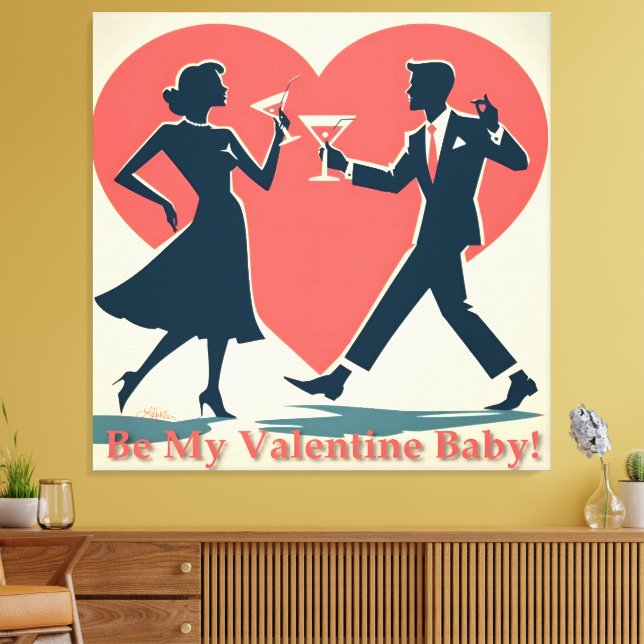 Toile Mid Century Valentine Hip Martini Dancing Couple (Insitu(Salon))