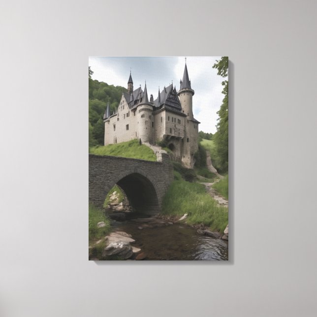 Toile Midieval Castle by a Stream (Recto)