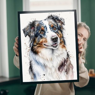 Toile Mignon Berger Australien en aquarelle