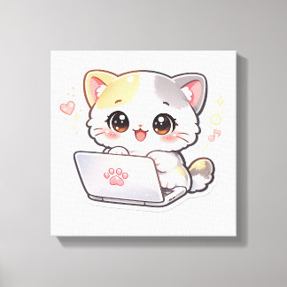 Toile Mignon Chat Kawaii Autocollant pour Ordinateur Por