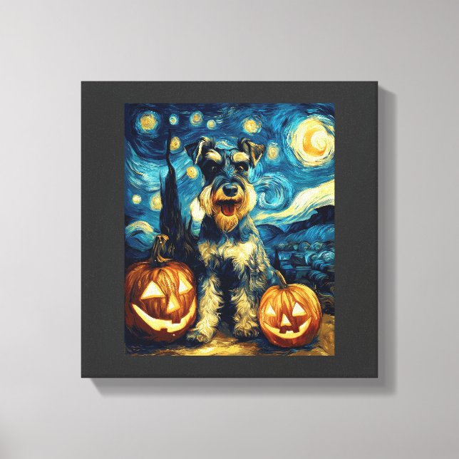 Toile Mignon chien schnauzer miniature Halloween Jack O  (Recto)
