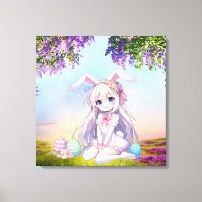 Toile mignon, lapin anime printemps/Pâques (Recto)