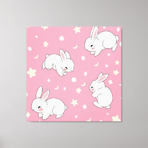 Toile Mignon Lapin Kawaii Rose Doodle