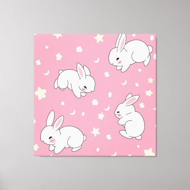 Toile Mignon Lapin Kawaii Rose Doodle (Recto)