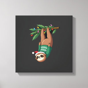 Toile Mignon Xmas Paresseux Chapeau de Père Noël Noël Pa