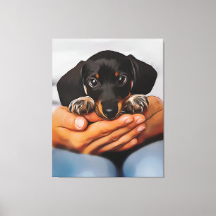 Toile Mignonne Chiot Dachshund Mensongé À genoux Humains
