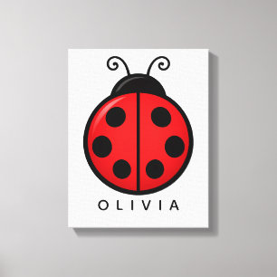 Toile Mignonne coccinelle rouge personnalisée avec nom -