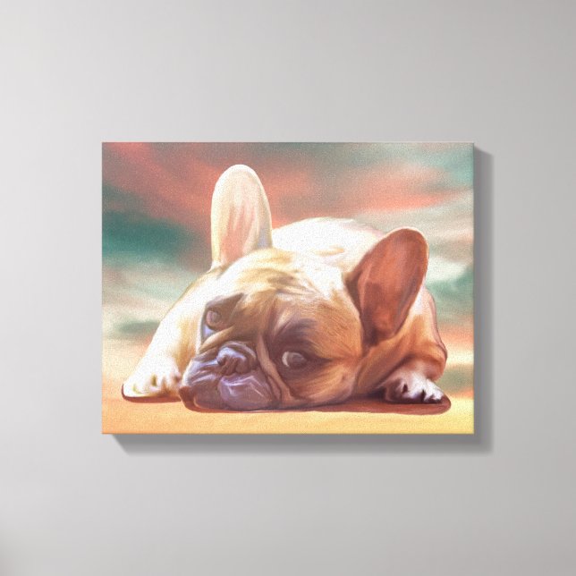 Toile Mignonne French Bulldog Eau Couleur Art Peinture (Recto)
