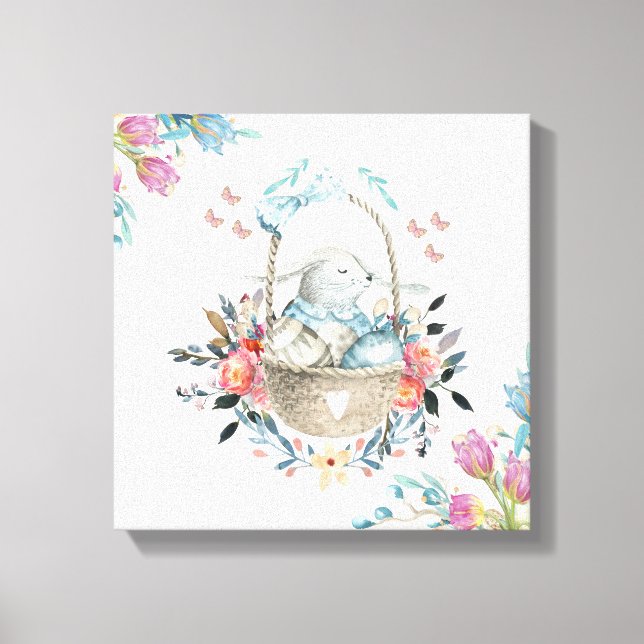 Toile Mignonne lapin dans un panier avec des oeufs et de (Recto)
