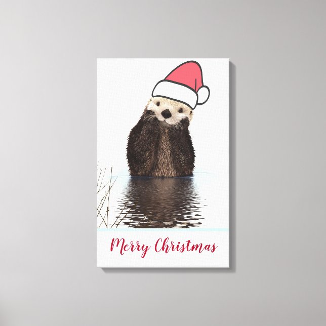Toile Mignonne Otter portant un chapeau de Père Noël (Recto)