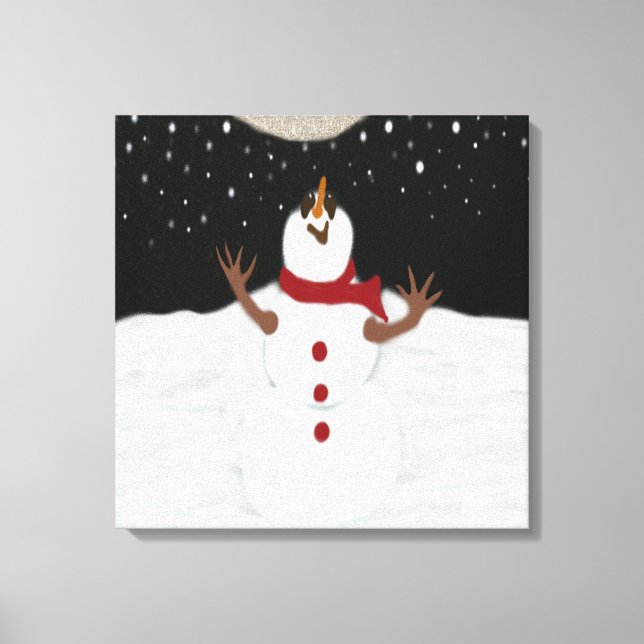 Toile Mignonne Snowman Jouit De La Peinture Sur La Lune (Recto)